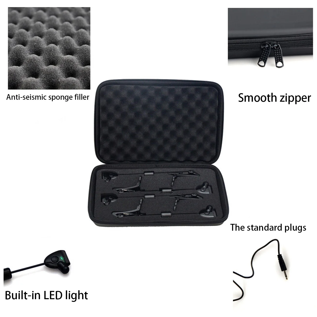 

4pcs Fishing Swinger Set Carp Fishing Bite Alarm Hanger Swinger with Illuminated LED Indicator Outdoor Fishing Tackle with Case