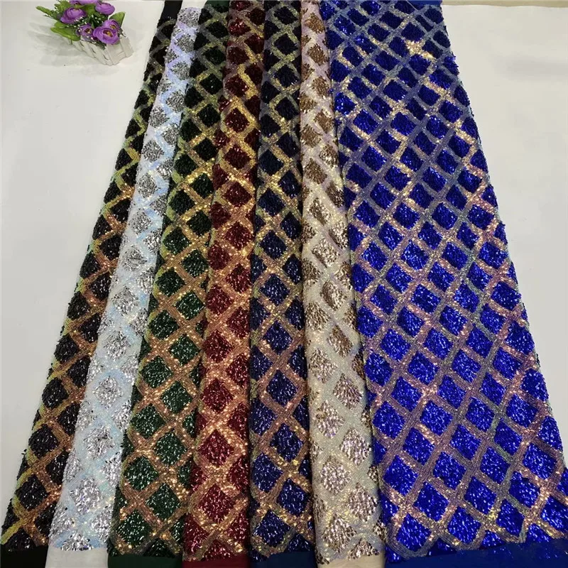 

Lake Blue/gold Sequins Lace Fabrics Nigerian Net Mesh Lace Fabric with Sequins High Quality African French Sequence Lace Fabric
