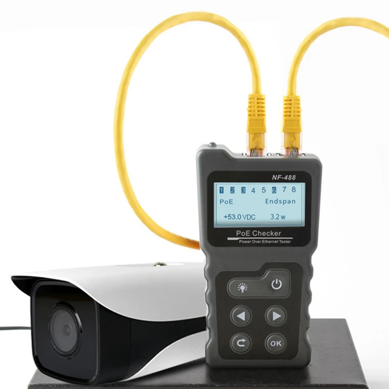 Tester Inline Tester Power over Ethernet Voltage Current Tester Test for POE Testing Network Cable Continuity Checking