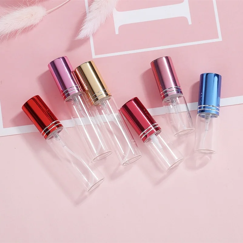

5pcs/lot 10ml Clear Glass Atomizer Bottle Refillable Colorfull Aluminum Cap Spray Perfume Bottle Travel Cosmetic Container