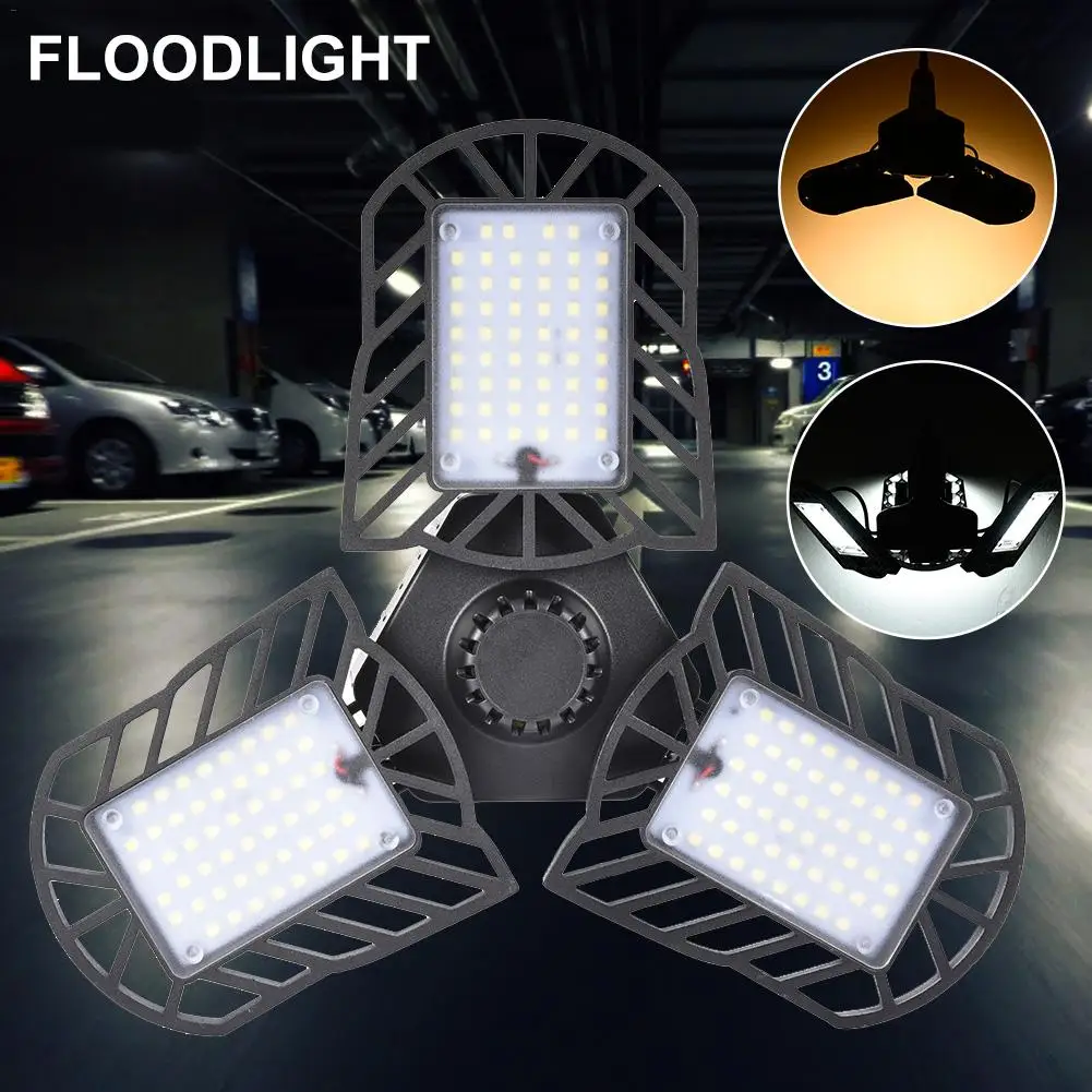 

60W Deformable LED Garage Light Ceiling Lights CRI 80 Led Workshop Lights Basement Light For Garage Adjustable Panels