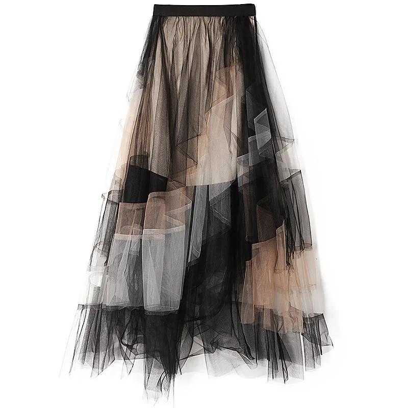 

Multi-layer splicing gradient contrast gauze skirt 2021 summer new irregular mesh skirt skirt cake fluffy tutu skirt