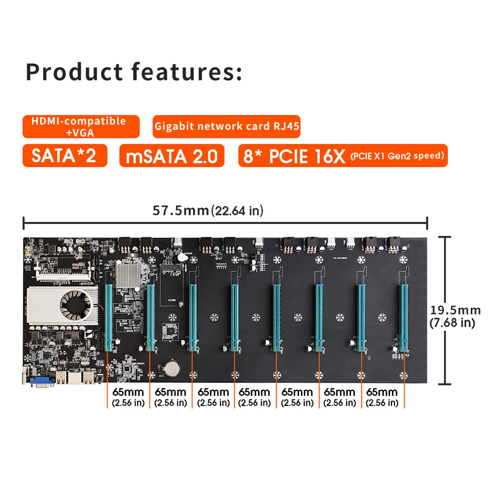 

BTC-S37 Mining Motherboard CPU Set 8 Miner Video Card Slot Memory Adapter Integrated VGA Interface Low Power Consumption All New