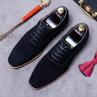 suede dress shoes mens oxford shoes square head genuine leather business office black shoes for menbrogue lace up male shoes