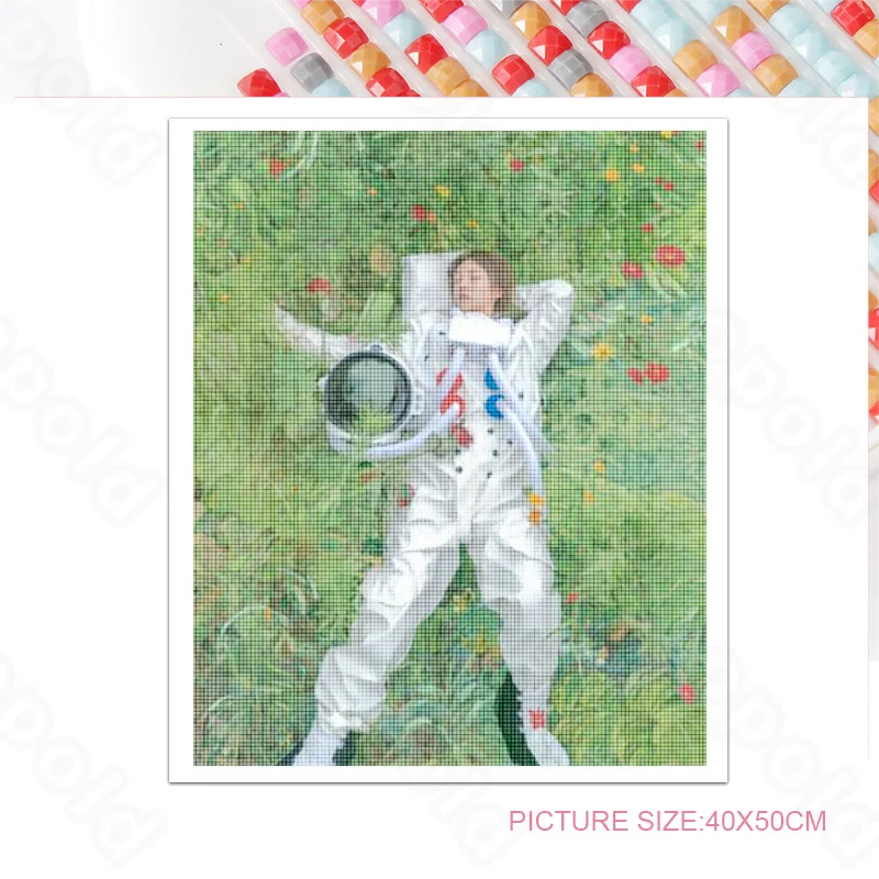 

5D Diy Diamond Painting 12 Pattern Spacemen with Growing Rose On The Moon Round Diamond Customizable Wall Art Home Decoration