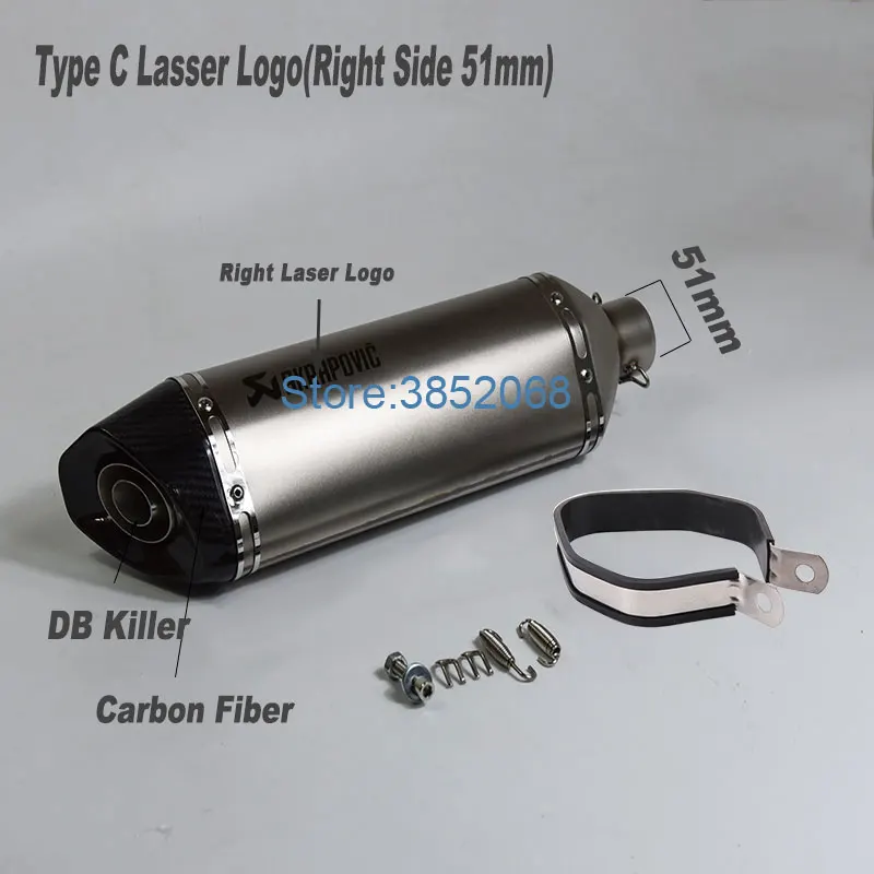 Type C 51mm R-Laser Мотоцикл Akrapovic выхлопной ID: 51 мм/61 мм L: 570 мм/470 мм Мотоцикл углеродного волокна наконечник глушитель Escape с DB Killer - Цвет: Type C 51mm R-Laser
