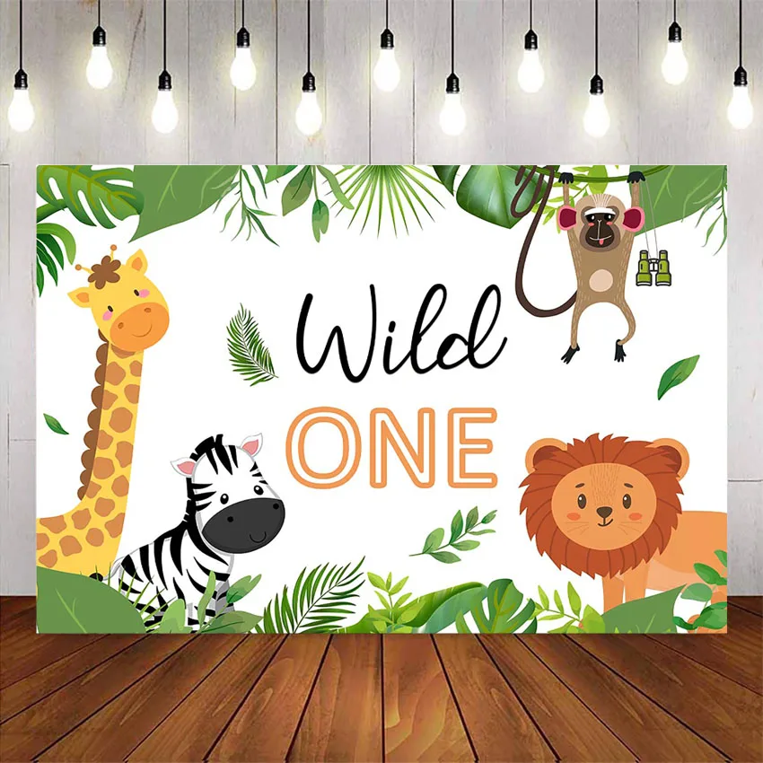 

Safari junlge party decortion supplies backdrop for photography wild one animals 1st birthday party background green leaves