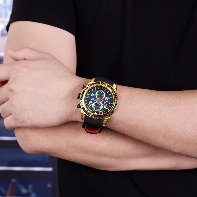 Мужские часы с силиконовым ремешком MEGIR спортивные водонепроницаемые кварцевые