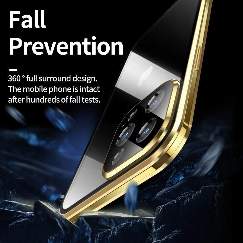360 Double Sided Glass Magnetic Adsorption Metal Phone Case For iPhone 13 12 Mini 11 14 Pro Max Camera Lens Protector Film Cover
