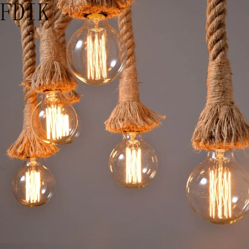 Подвесной светильник из пеньковой веревки винтажная промышленная Подвесная
