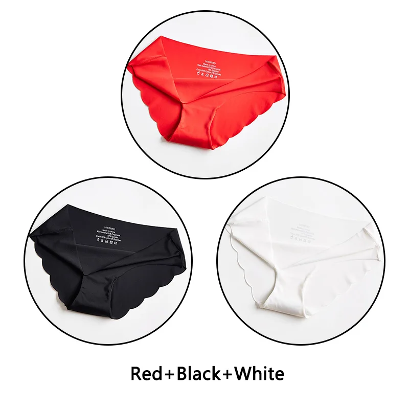 Red Black White 3 шт. ультра тонкие мягкие женские трусики бесшовные трусы сексуальные оборки Нижнее белье Женские однотонные трусики 7 цветов Нижнее белье с низкой посадкой нижнее белье - Цвет: Red Black White