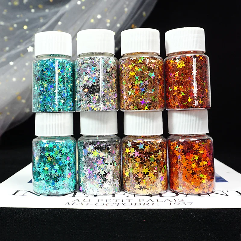 

10g/Box Holographic Star Nail Sequins Mixed 4mm/6mm Star Shaped Glitter Flakes Polish Laser Decals For Nail Art Decoration Tips