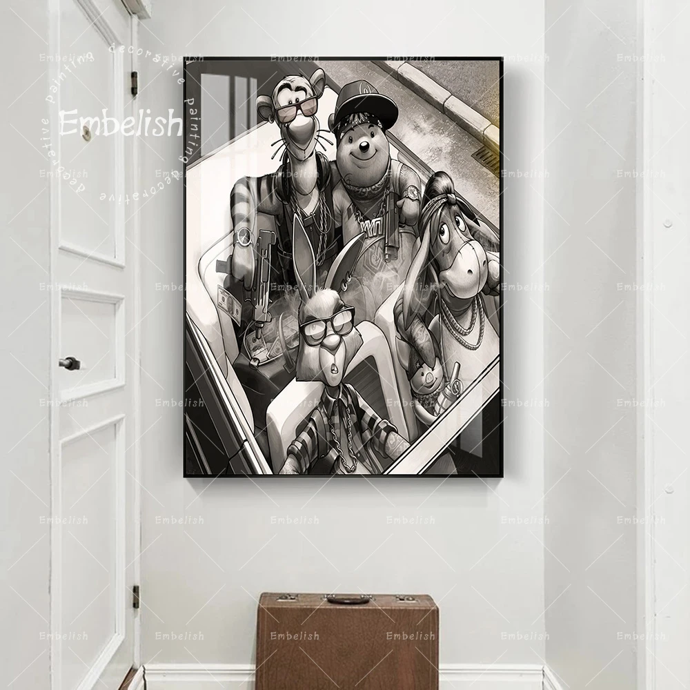 

Embelish 1 Pieces Black And White Cartoon Wall Art Pictures For Living Room Home Decor Posters HD Print Canvas Painting Artworks
