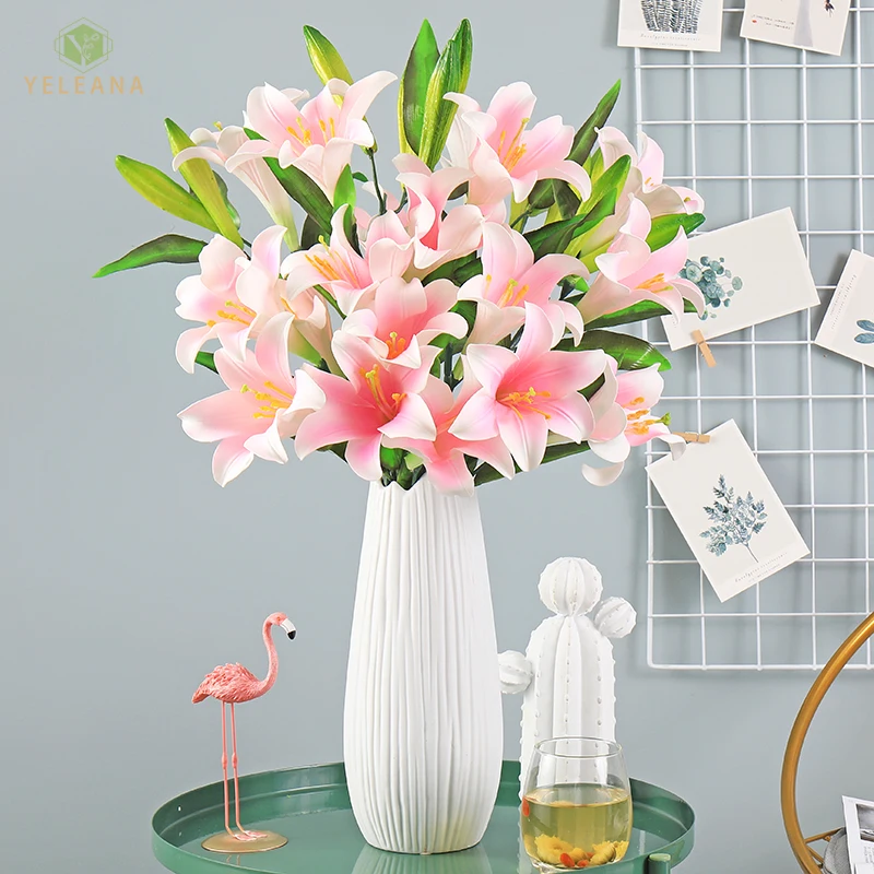 

Artificial Lilies Flower Branch 100cm Long Flores Artificiales De Alta Calidad Latex Valentines Day Love Gift Wedding Flowers