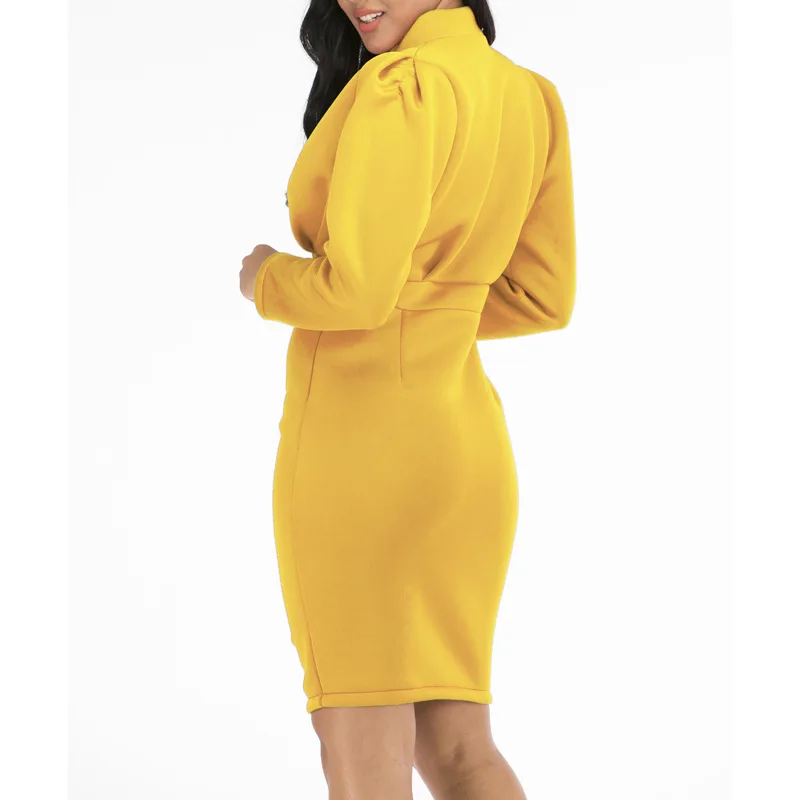 

Woman Dress Autumn Winter Casual Solid Color Long Sleeve Elegant Office Lady Dress Sexy Deep V Neck Bodycon Pencil Party Dresses