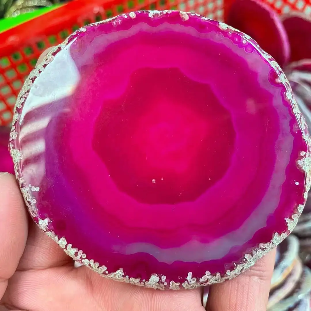 40-50g RED crystal AGATE SLAB Geode Slice Crystal Mineral Coaster 65mm