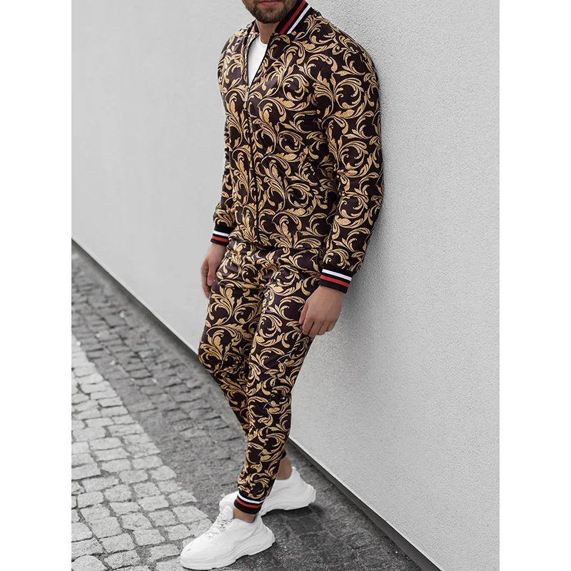

2021 Autumn New Hawaii 3D Sports Men's Long-Sleeved Zipper Shirt Hip-Hop All-Match Casual Slim Men's Suit