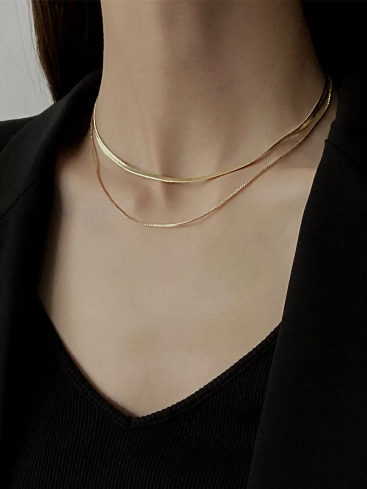

Fanyang Simple Double-layer Snake Chain Necklace for Women Stainless Steel Choker Necklace Women Hip Hop Collier Jewelry Gift