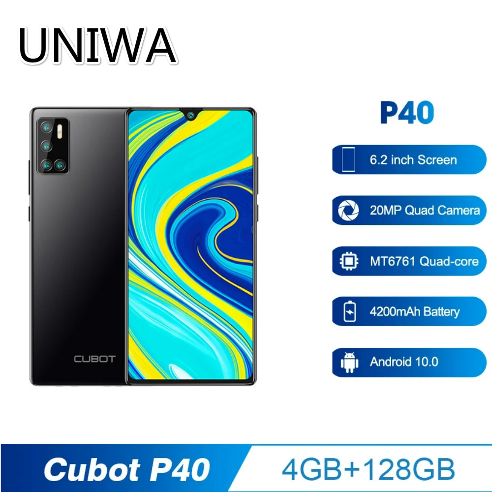 

CUBOT P40 Smartphone 4GB+128GB 6.2 Inch 4200mAh Android 10 Quad Camera 20MP Selfie Mobile phone 4G LTE NFC Cellphones