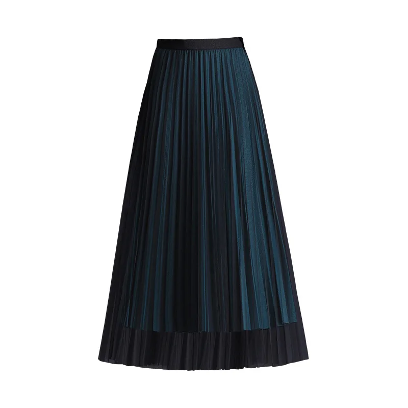 

2021 autumn new women's dress positive two-wear mesh skirt Korean version high-waisted thin mid-length pleated skirt