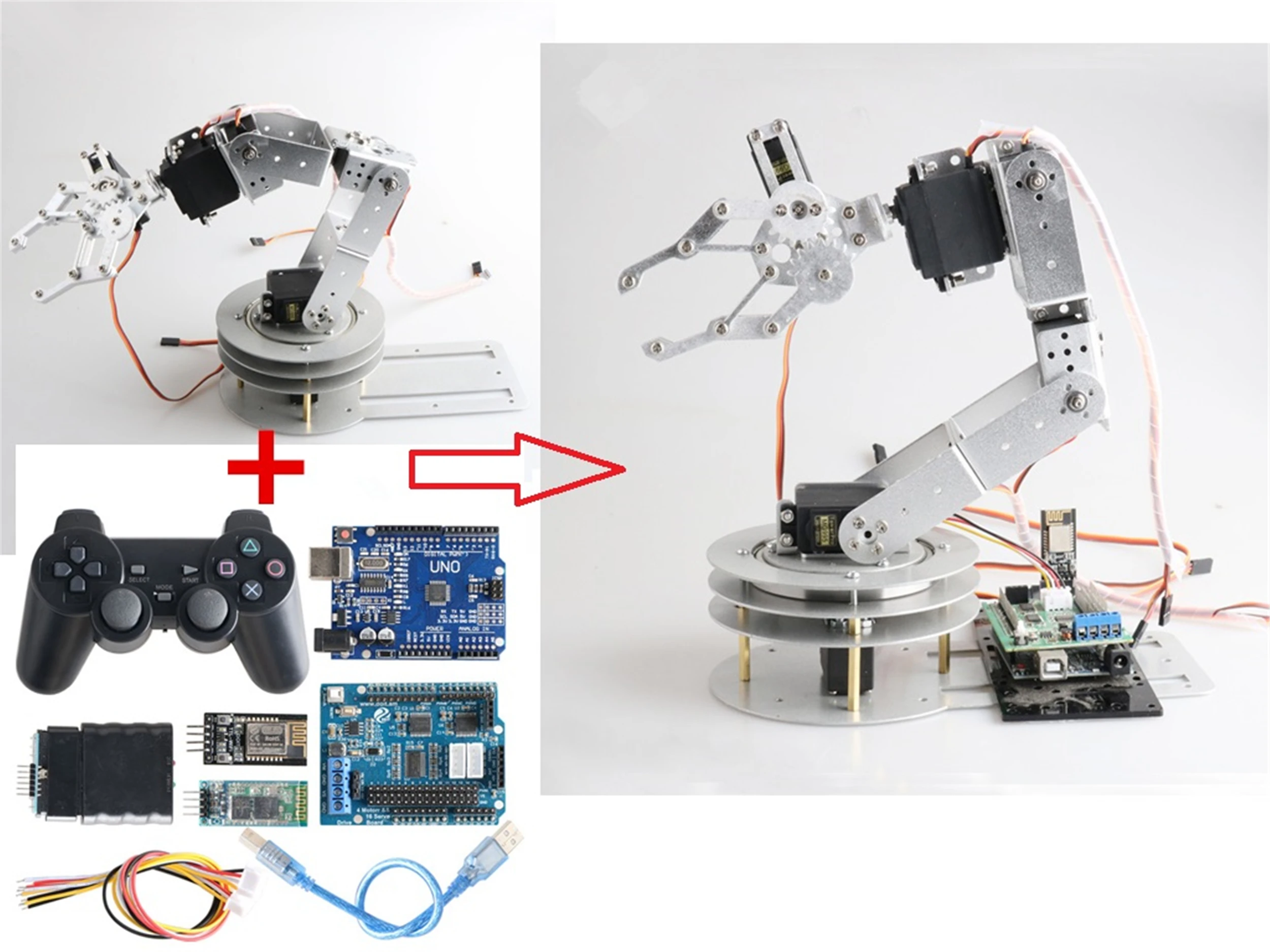 Металлический 6 осевой рычаг робота с захватом Wi Fi/Bluetooth/ручка управления