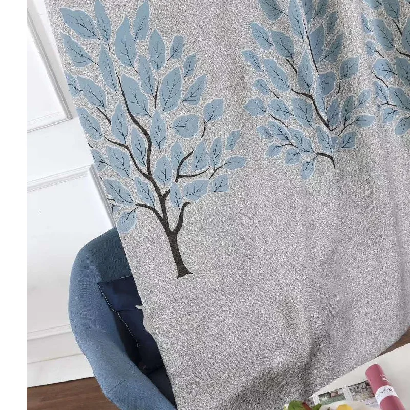 Плотные конопляные шторы в скандинавском стиле с принтом большого дерева и