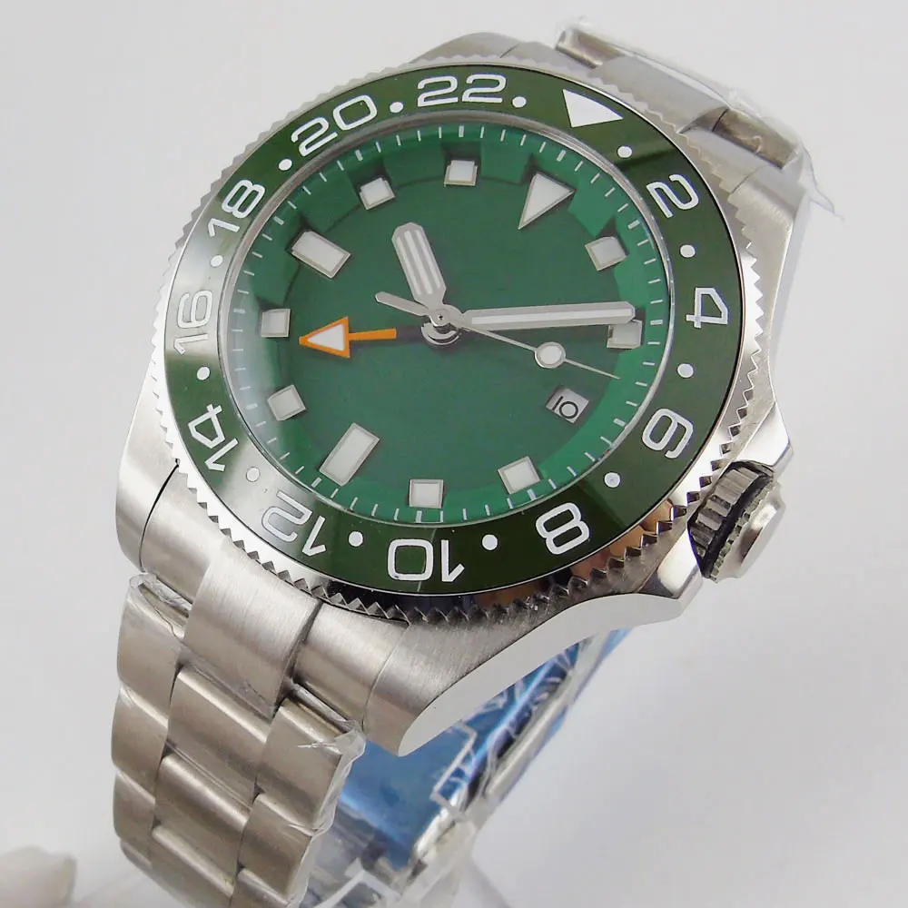 

43mm Sterile Green dial Sapphire glass GMT Luxury Luminous date ceramic bezel automatic men's watch
