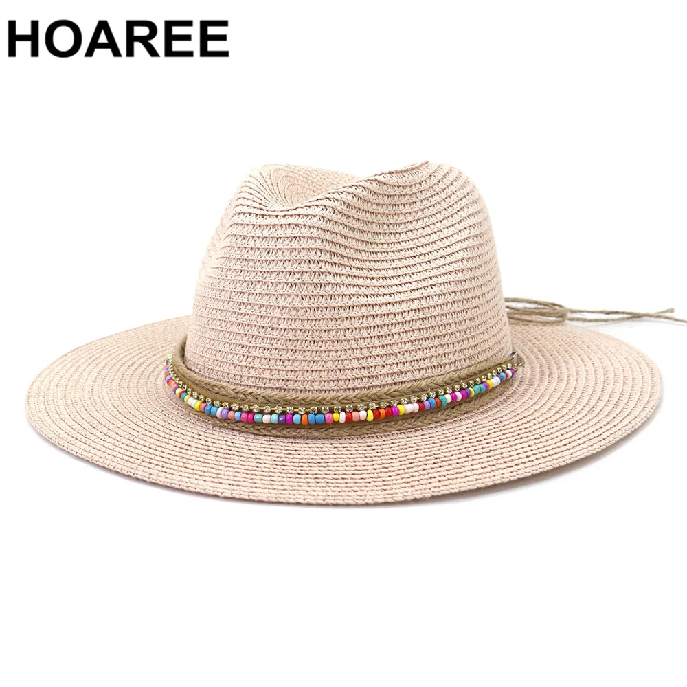 Розовый Панама шляпа Женская защита от солнца пляжная соломенная мягкая