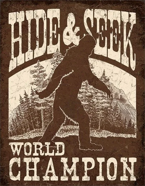

Retro tin paintings Big Foot Hide & Seek World Champion Tin Sign 5 W H