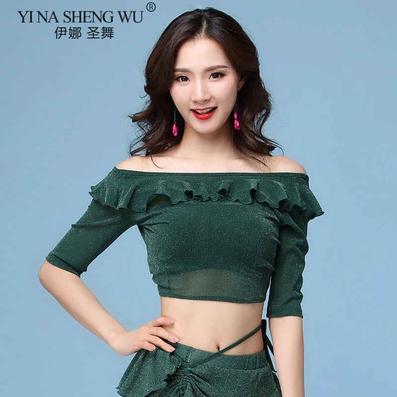 1175 Green Top Танцевальный Костюм r, Женская Блестящая одежда для танца живота, летний сексуальный топ с коротким рукавом, юбка для восточных танцев, одежда для танца живота, новая одежда - Цвет: 1175 Green Top
