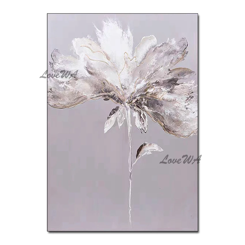 

Modern New Gray Flower Oil Painting Art Hand-painted Wall Decor Canvas Artwork Home Wall Hangings Picture For Living Room Decor