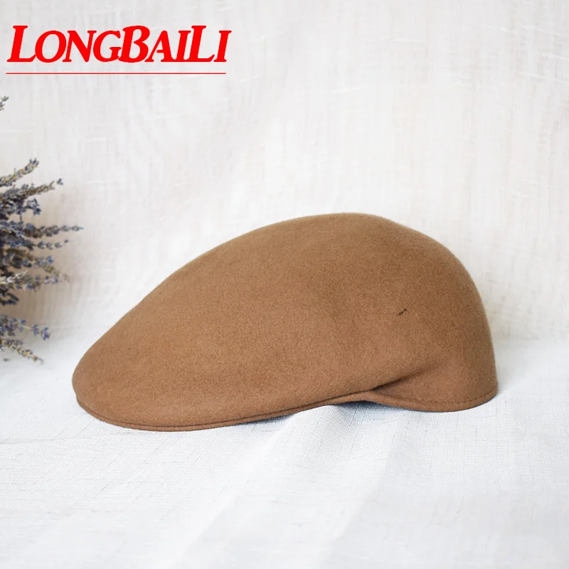 

Winter Solid Red Color Wool Felt Visor Hats For Women Adjustable Berets Caps Free Shipping PWFR037