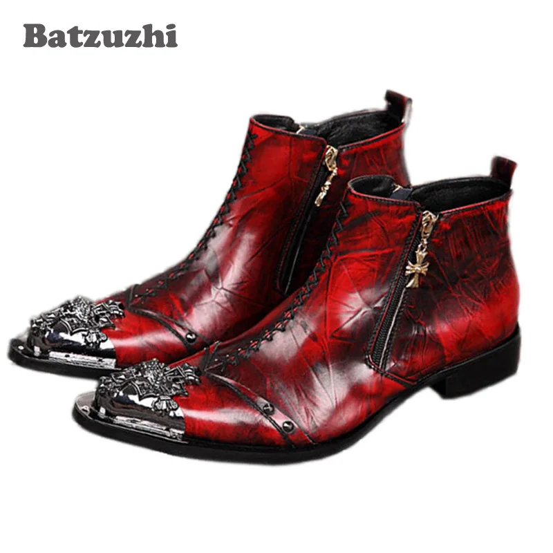 

Batzuzhi Super Quality Fashion Ankle Boots Men Beautiful Wine Red Pointed Iron Toe Men's Short Boots Cool, EU38-46, Free Ship!