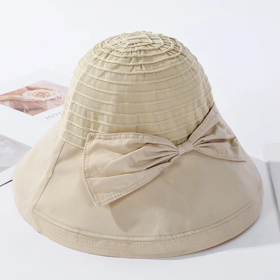 

New Women's Sun Protection Solid Color Big Brim Fisherman Hat Casual Lady Butterfly Foldable Sun Hat