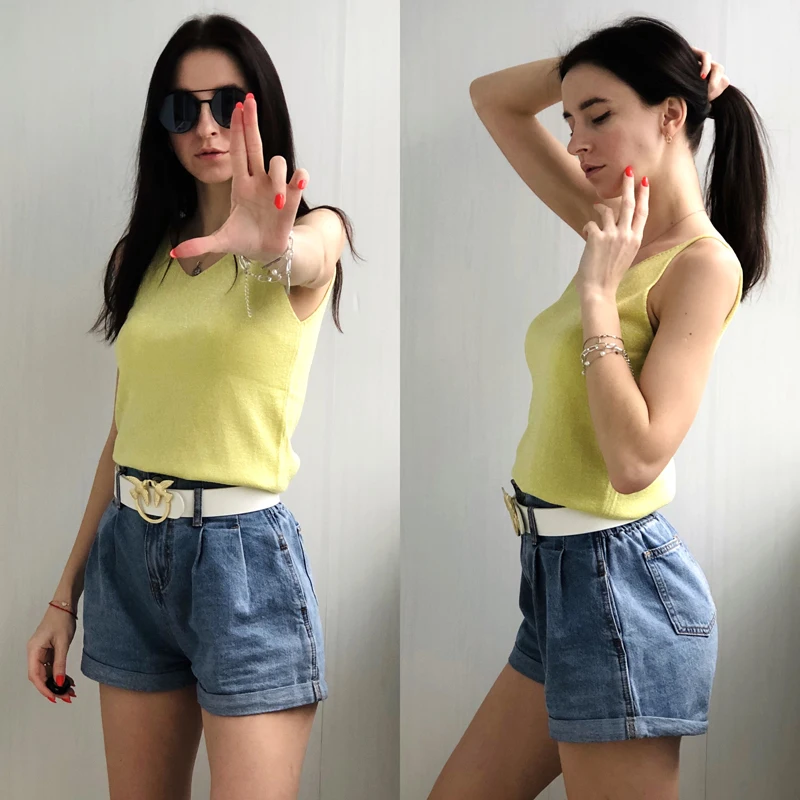 Женская Трикотажная майка на тонких бретельках с V-образным вырезом | одежда