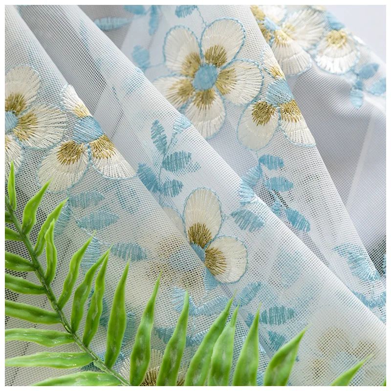 

Nordic Minimalist Lightness Chuishun Blue Floral Window Screen Tulle for Bedroom Living Room Fresh Home Decoration