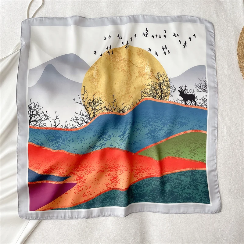 

Fawn Print Neckerchief Female Silk Shawl Hair Bands Square Scarf For Women Satin Headband Foulard Headscarf Head Wraps Bandana