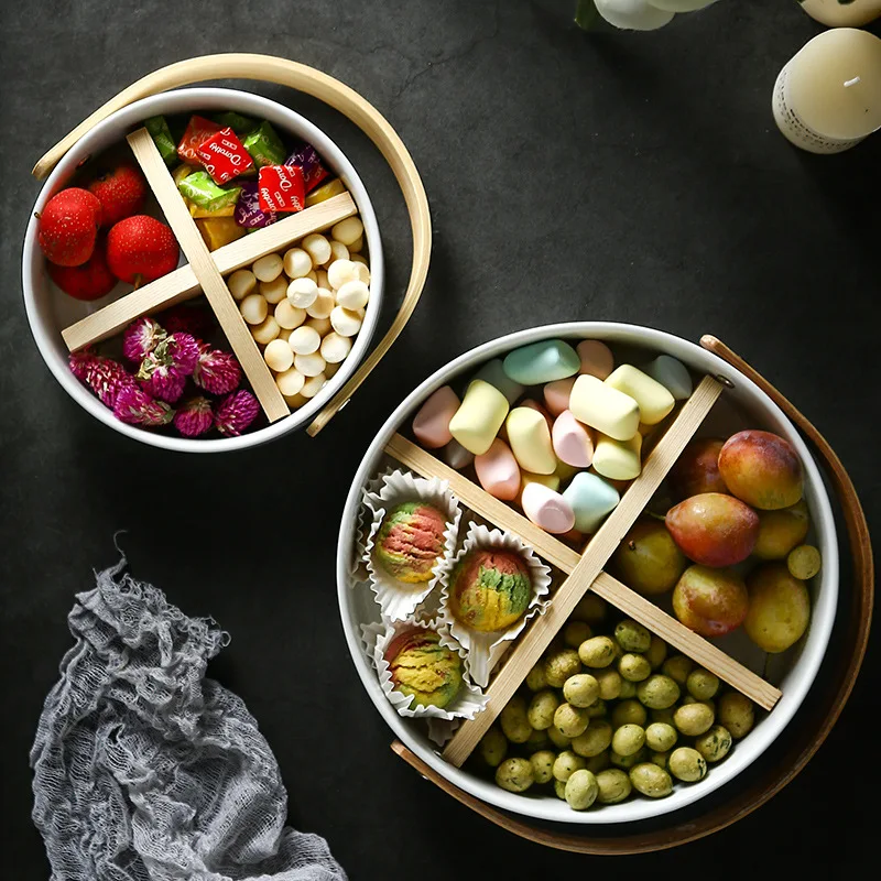 Роскошные бамбуковые ручки керамические фруктовые тарелки для закусок