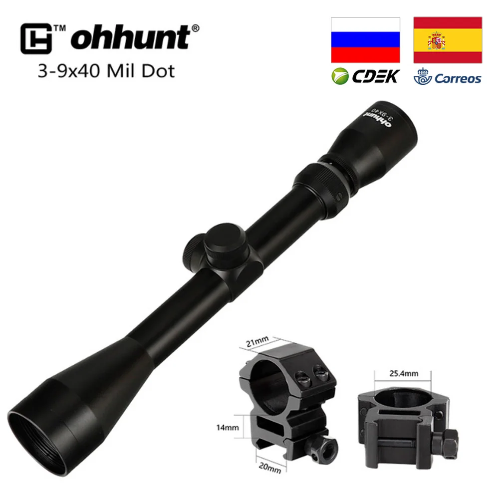 Ohhunt 4X32 3-9X40 4-16X40 6-24X50 винтовка Сфера провода охотничий прицел 1 дюймов оптический прицел тактический прицелы для стрельбы - Цвет: with Picatinny Ring