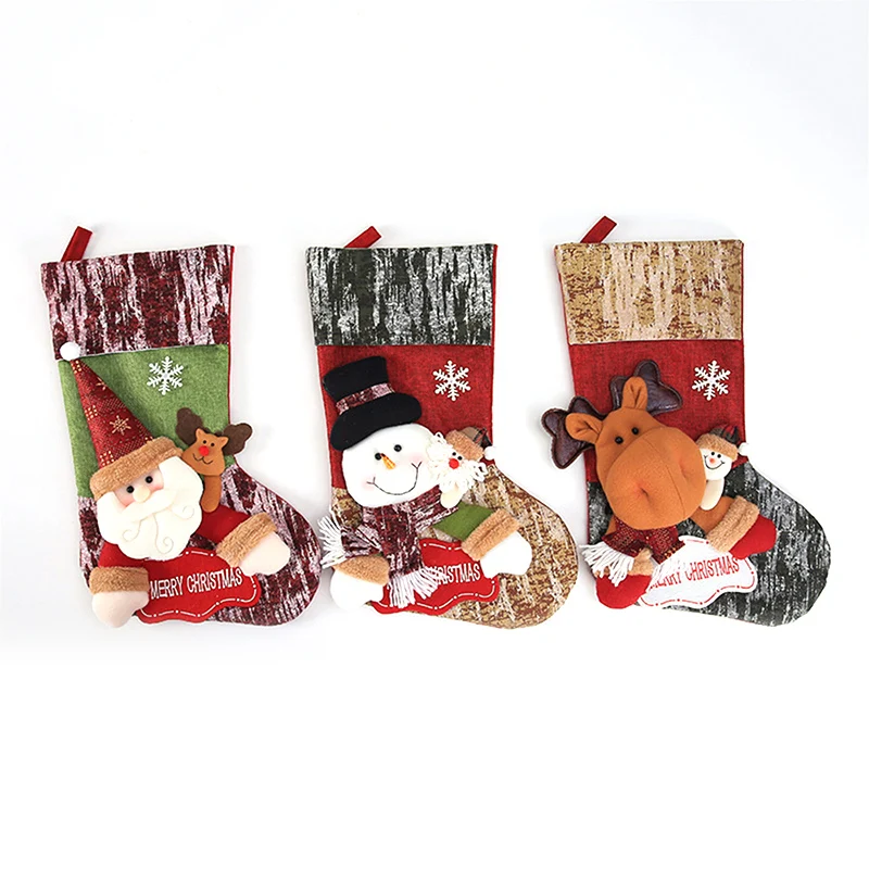 3PCS S large Детские сумки для конфет, носки Санта-Клауса, подарок, рождественские чулки, висячие украшения, держатели для подарков, украшения для рождественской елки - Цвет: 3PCS S large