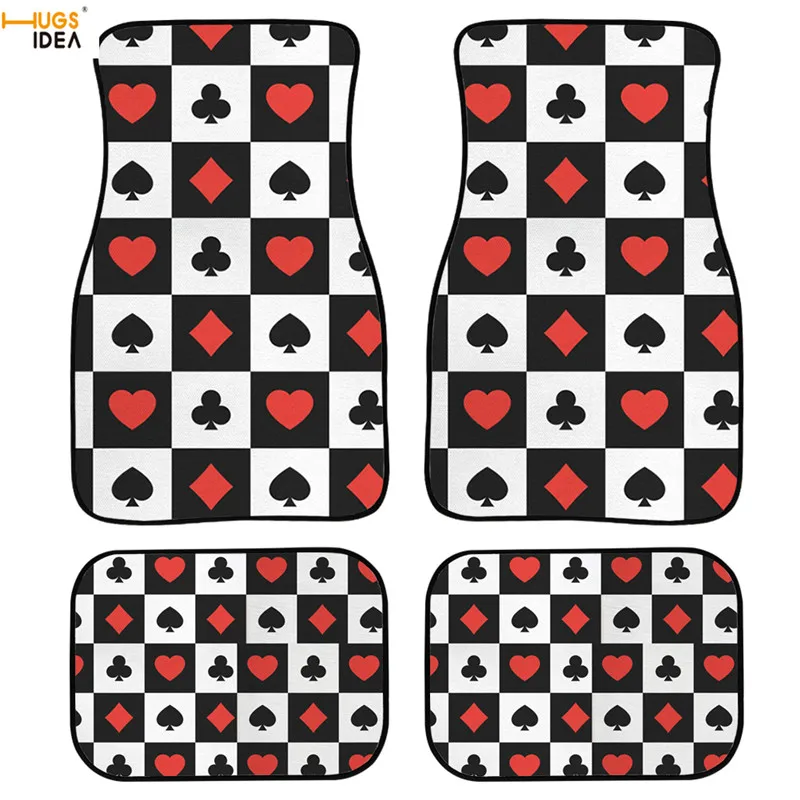 

4Pcs SUV Front Floor Rugs Poker Cards Print Car Floor Mat Auto Interior Decor Carpets Covered Car Mat Carpet Floor Carpets