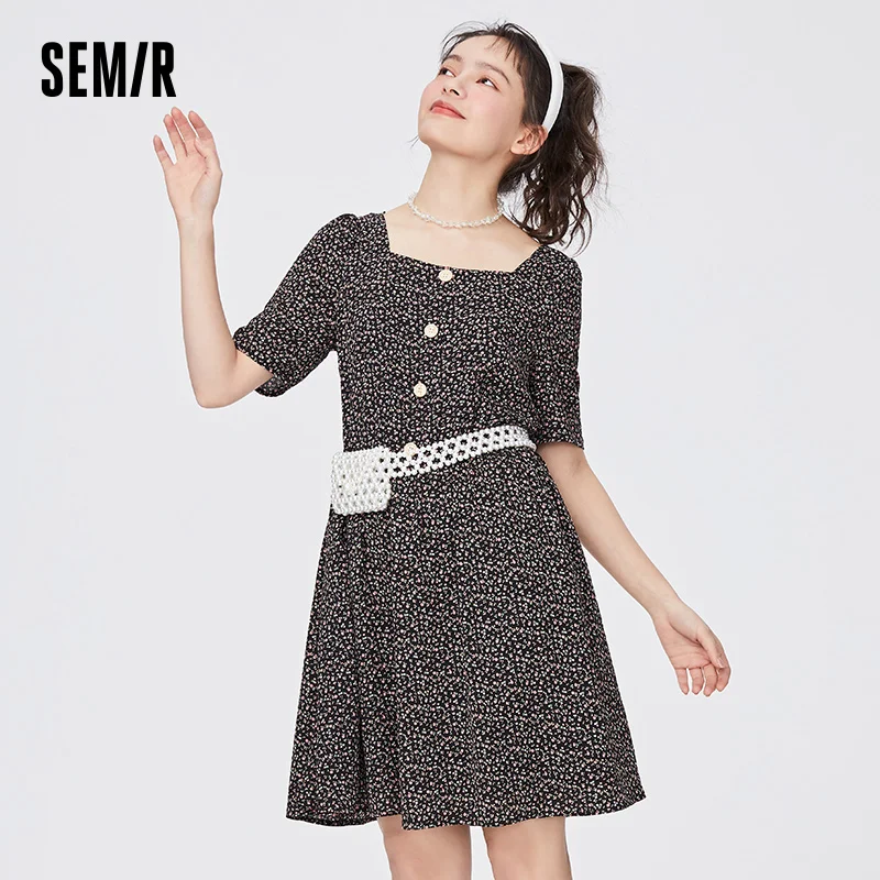 

Платье SEMIR женское с коротким рукавом, французское приталенное шифоновое платье в стиле ретро, с квадратным вырезом и цветочным принтом, для...