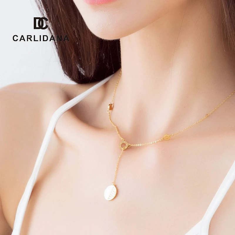 

Seashell round piece zirconia necklace IPG18K gold plated necklace insins style popular short section micro set bone chain