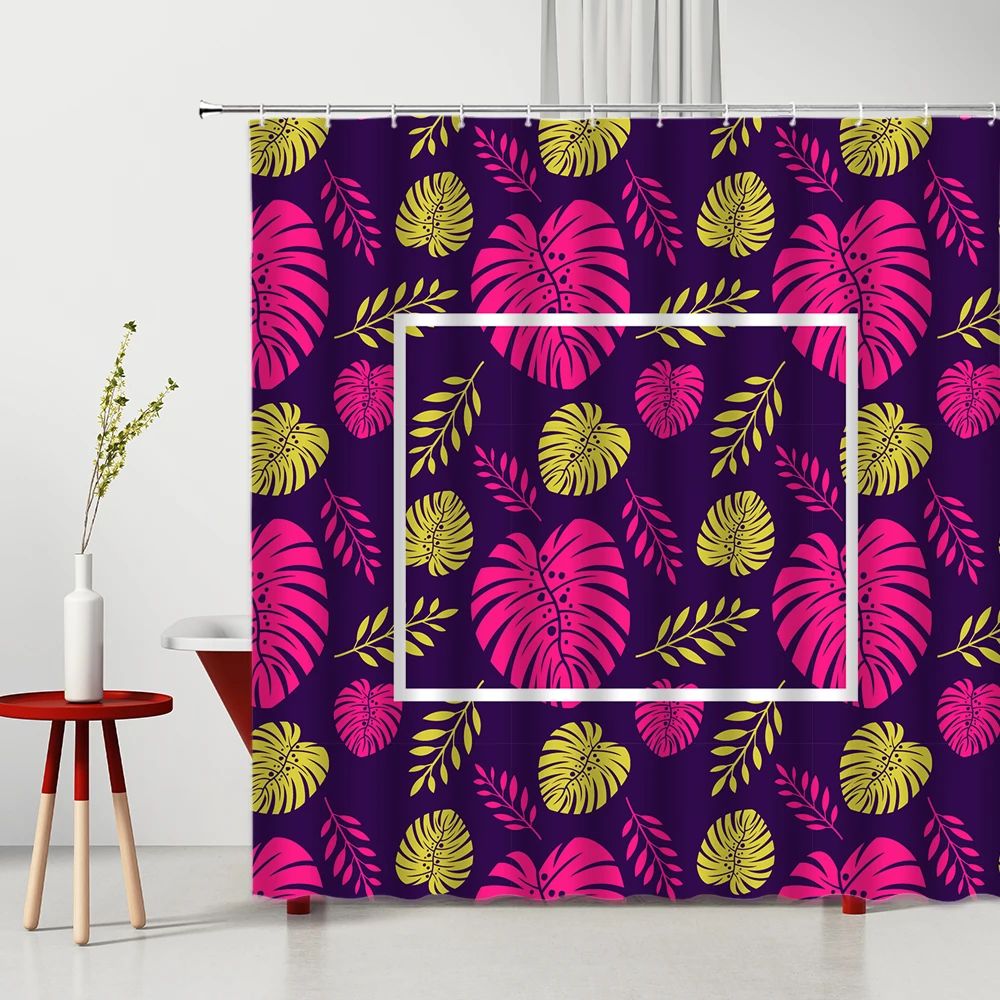 

3D Color Flowers Leaves Shower Curtains Set Retro Abstract Art Black Backdrop Bathroom Polyester Bath Curtain Home Bathtub Decor