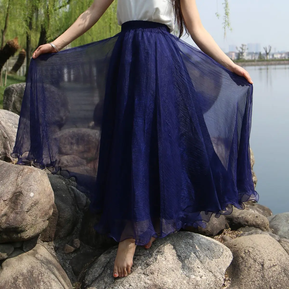 2 слоя Макси Длинная юбка женская шифоновая летняя плюс размер свадебная для