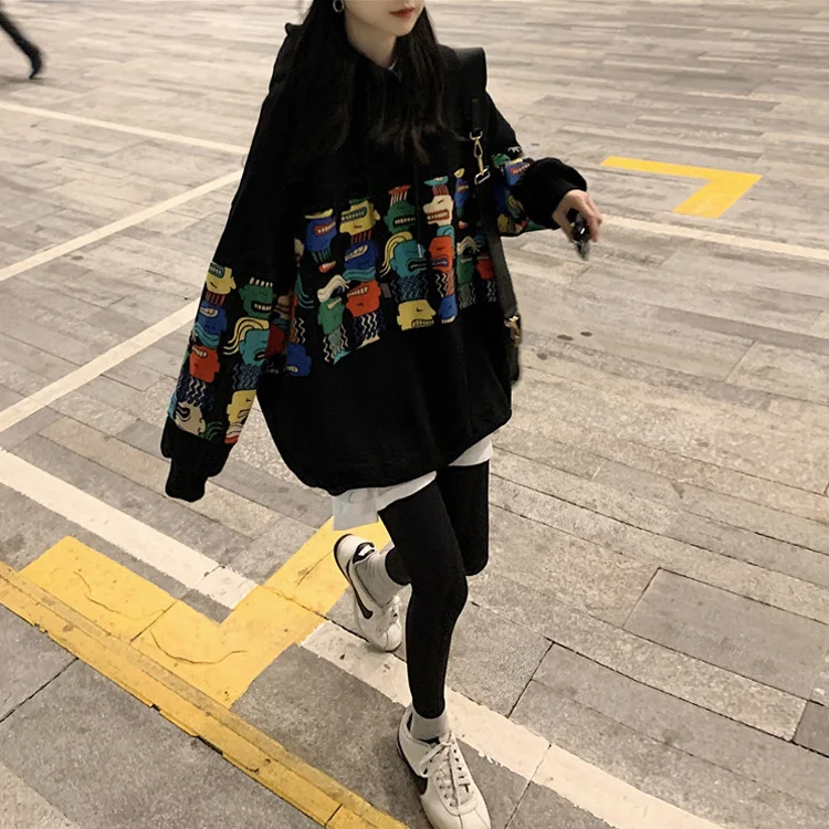

Harajuku Vintage Hoodie Women Autumn Winter Long Sleeve Fleece Hooded Sweatshirts Female Loose Warm Sweatshirt Top