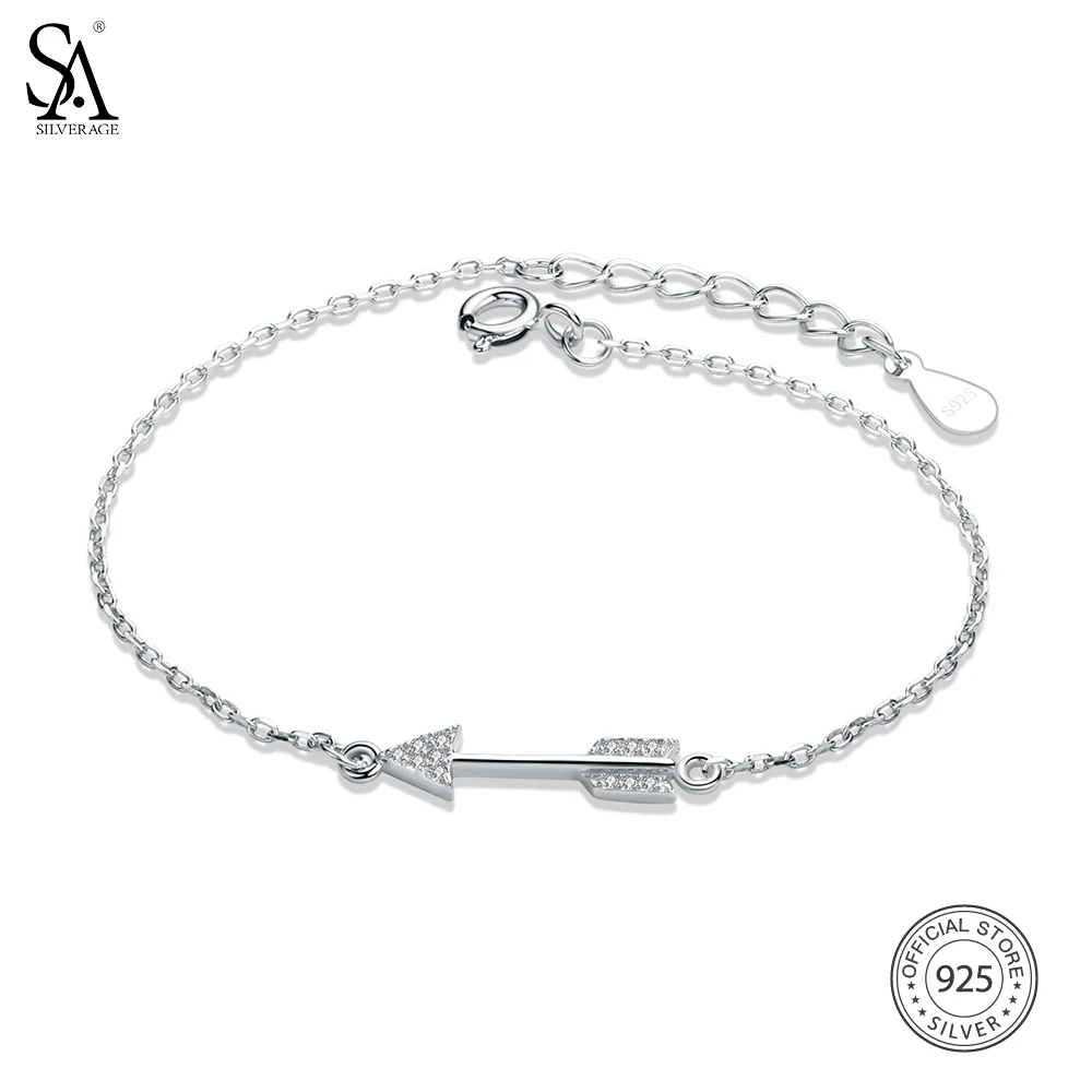 SA SILVERAGE, 925 пробы, серебряные браслеты с подвесками и браслеты для женщин, ювелирные украшения, Амура, стрела, серебряный браслет, Pulseiras