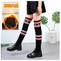 winter 2020 new womens shoes round head thick heel elastic over knee socks boots elastic fabric casual fashion womens boots
