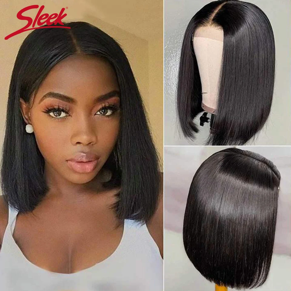 

Sleek 13X4 Cut Bob Wig Short Lace Front Human Hair Wigs Brazilian Straight Bob Wigs Remy 4X4 Lace Closure Frontal Wig