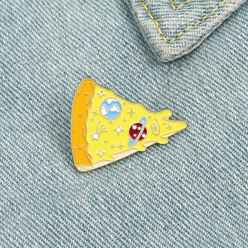 

Yellow starry pizza Enamel Lapel Pins Cute Earth Brooches Badges Fashion Food Pins Gifts for Friends Wholesale Jewelry
